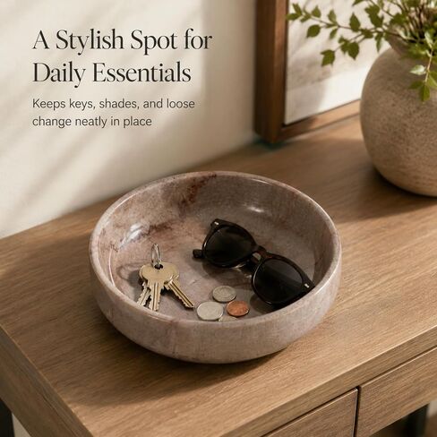 Natural Marble Decorative Bowl 17cm 4.5cm Height, Multifunctional Serving Bowl for Jewelry, Keys, Candy, Snacks, Fruits Modern Home Decor for Entryway, Coffee Table, Bedroom in Saudi Arabia
