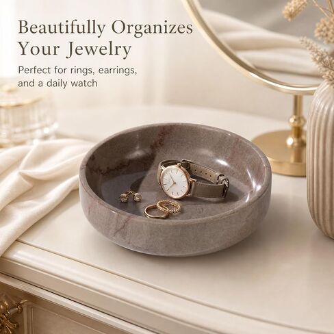 Natural Marble Decorative Bowl 17cm 4.5cm Height, Multifunctional Serving Bowl for Jewelry, Keys, Candy, Snacks, Fruits Modern Home Decor for Entryway, Coffee Table, Bedroom in Saudi Arabia
