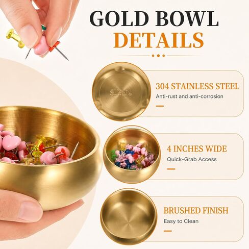 Vin Beauty Gold Metal Catch All Tray 4 Inch, Small Stainless Steel Bowl for Keys & Jewelry, Versatile Home Decor Organizer for Entryway Table, Desk, Bathroom Vanity, Office in Kuwait