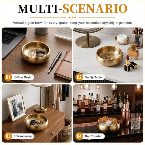 Vin Beauty Gold Metal Catch All Tray 4 Inch, Small Stainless Steel Bowl for Keys & Jewelry, Versatile Home Decor Organizer for Entryway Table, Desk, Bathroom Vanity, Office in Kuwait