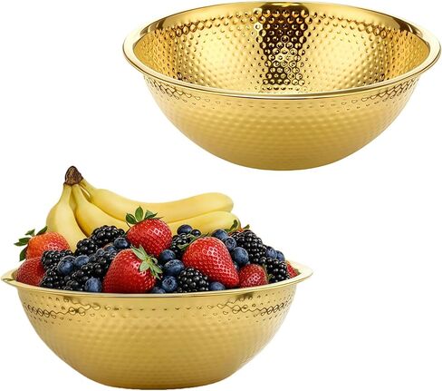 2 Pack 13 Inch Hammered Gold Salad Bowl Golden Serving Bowls Large Gold Bowl Stainless Steel Serving Mixing Bowl 4.3 Inch Deep Easy Clean for Salad Fruit Soup Snacks Dessert Party Buffet Gift in Saudi Arabia