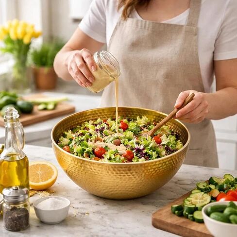 2 Pack 13 Inch Hammered Gold Salad Bowl Golden Serving Bowls Large Gold Bowl Stainless Steel Serving Mixing Bowl 4.3 Inch Deep Easy Clean for Salad Fruit Soup Snacks Dessert Party Buffet Gift in Saudi Arabia
