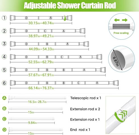 2 Pack Tension Curtain Rod 31-76 Inch White Tension Rod Expandable Curtain Rod No Drilling Adjustable Spring Loaded Curtain Rods 7/8 Inch Diameter Tension Rods For Windows Bedroom Closet Doorway in Saudi Arabia