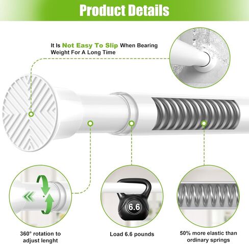 2 Pack Tension Curtain Rod 31-76 Inch White Tension Rod Expandable Curtain Rod No Drilling Adjustable Spring Loaded Curtain Rods 7/8 Inch Diameter Tension Rods For Windows Bedroom Closet Doorway in Saudi Arabia