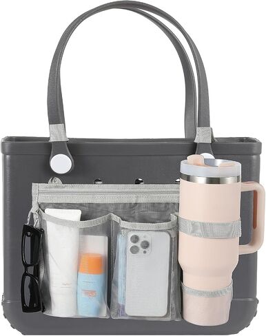 MoKo Cup & Phone Organizer Holder for X-Large/M Bogg Bag, Accessories for Bogg Bag, Lightweight Mesh Divider Insert Pouch for Beach Rubber Tote Bags, Gray in Kuwait