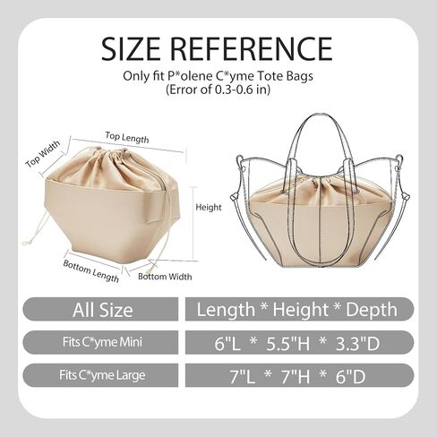 Premium Canvas Bag Organizer Insert for Cyme Large Bags, Sturdy & Lightweight Handbag Organizer with Unique Drawstring Closure, Purse Insert with 8 Compartments Including Zipper Pocket/L in Saudi Arabia