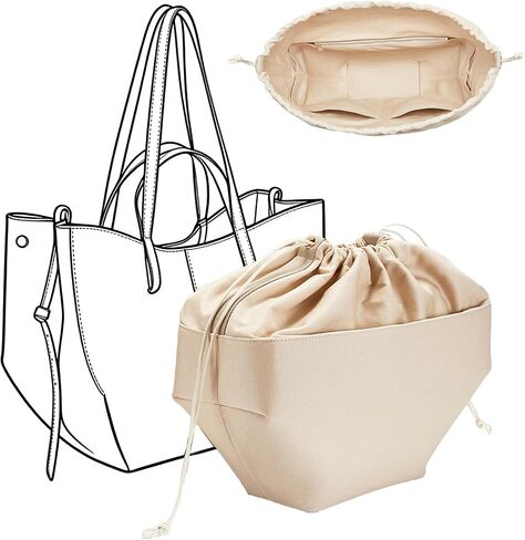 Premium Canvas Bag Organizer Insert for Cyme Large Bags, Sturdy & Lightweight Handbag Organizer with Unique Drawstring Closure, Purse Insert with 8 Compartments Including Zipper Pocket/L in Saudi Arabia