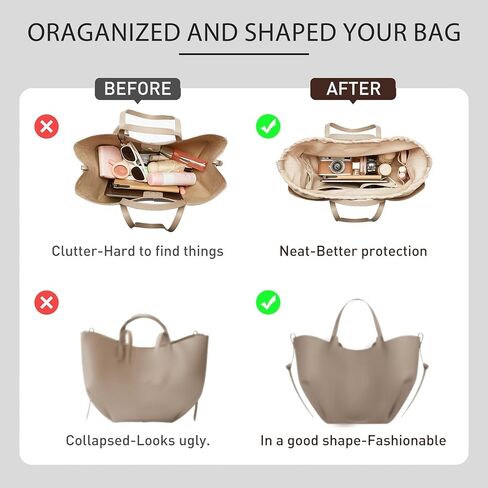 Premium Canvas Bag Organizer Insert for Cyme Large Bags, Sturdy & Lightweight Handbag Organizer with Unique Drawstring Closure, Purse Insert with 8 Compartments Including Zipper Pocket/L in Saudi Arabia