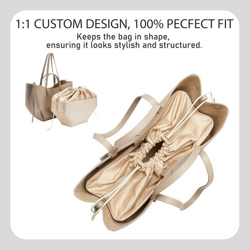 Premium Canvas Bag Organizer Insert for Cyme Large Bags, Sturdy & Lightweight Handbag Organizer with Unique Drawstring Closure, Purse Insert with 8 Compartments Including Zipper Pocket/L in Saudi Arabia