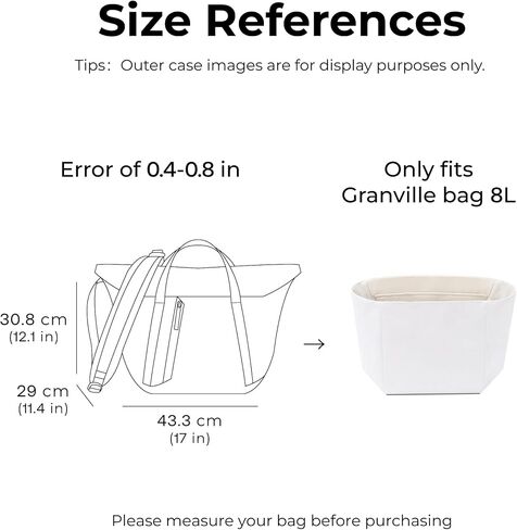 Tote Bag Organizer Insert for Arcteryx Granville 8L Handbag,Custom Fit Inside Premium Lightweight Water Resistant Purse Insert with Zipper(Craie) in Kuwait