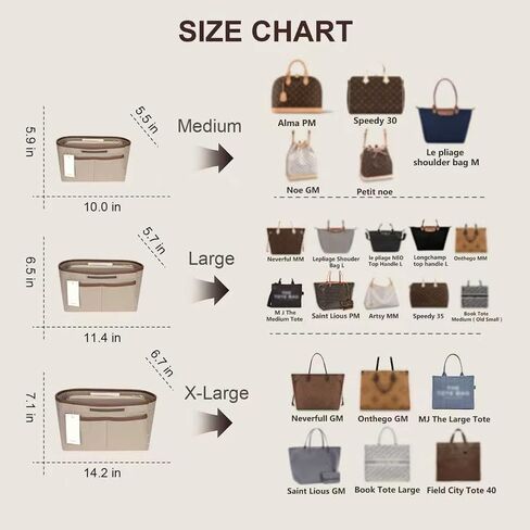 ZTUJO Purse Organizer Insert, Felt Tote Bag Organizer Insert for Tote Bag,Compatible with Longchamp, Le pliage Neverfull, Speedy and More (Beige, Medium) in Saudi Arabia