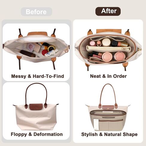 ZTUJO Purse Organizer Insert, Felt Tote Bag Organizer Insert for Tote Bag,Compatible with Longchamp, Le pliage Neverfull, Speedy and More (Beige, Medium) in Saudi Arabia