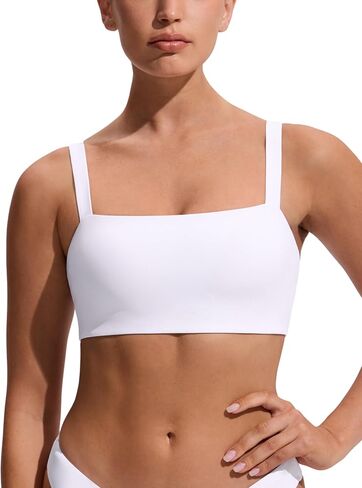 CRZ YOGA Square Neck Bikini Tops for Women - Padded Wide Straps Full Coverage Bathing Suit Swim Bra in Kuwait