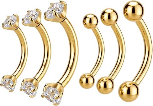 6 Pcs Gold Eyebrow Piercing Jewelry 16G Rook Piercing Jewelry Surgical Steel Gold Eyebrow Rings Vertical Lip Labret Belly Snake Eye Tongue Ring Daith Earring for Men Women Curved Barbells 6mm 8mm 10mm in Kuwait