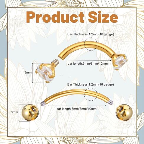 6 Pcs Gold Eyebrow Piercing Jewelry 16G Rook Piercing Jewelry Surgical Steel Gold Eyebrow Rings Vertical Lip Labret Belly Snake Eye Tongue Ring Daith Earring for Men Women Curved Barbells 6mm 8mm 10mm in Kuwait