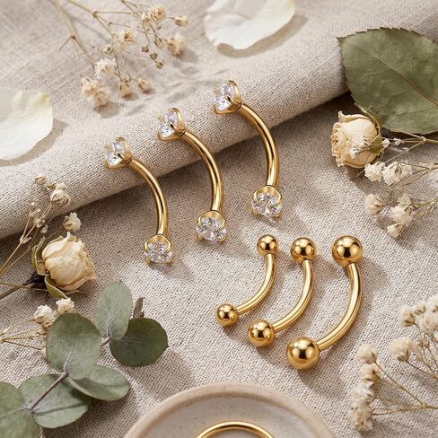 6 Pcs Gold Eyebrow Piercing Jewelry 16G Rook Piercing Jewelry Surgical Steel Gold Eyebrow Rings Vertical Lip Labret Belly Snake Eye Tongue Ring Daith Earring for Men Women Curved Barbells 6mm 8mm 10mm in Kuwait
