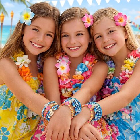 32 Pcs Hawaiian Bracelets Friendship Summer Bohemia Plumeria Rubra Ocean Beach Bracelets Bulk Polymer Clay Surfer Beaded Shell Turtle Starfish Bracelet for Under The Sea Party Favors in Saudi Arabia