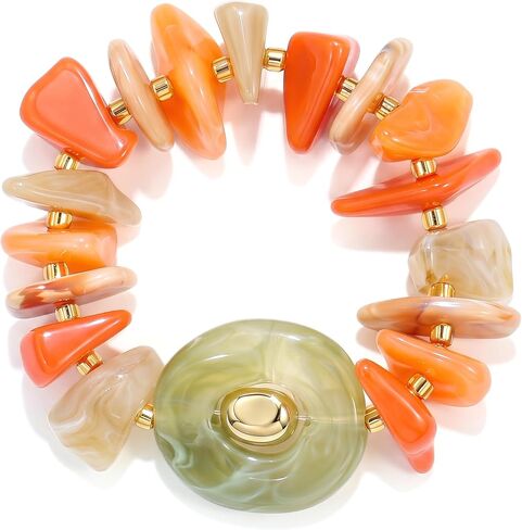 Colorful Chunky Beaded Stretch Bracelet for Women, Acrylic & Irregular Stone Chip Statement Jewelry, Cute Trendy Gift in Kuwait