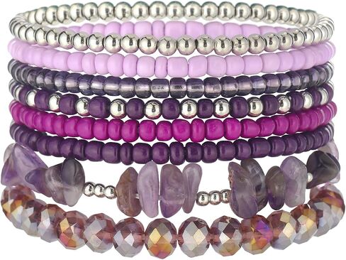 Noessla Boho Beaded Bracelets for Women Stackable Irregular Natural Stone Bead Stretch Bracelet Set 8PCS Costume Jewelry Gifts for Her in Saudi Arabia