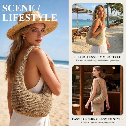 Straw Beach Bag for Women, Summer Tote Bag for Vacation, Hobo Shoulder Bag for Beach Wedding Travel in Saudi Arabia