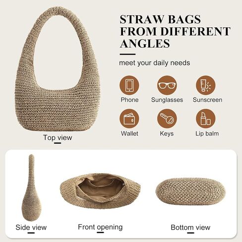 Straw Beach Bag for Women, Summer Tote Bag for Vacation, Hobo Shoulder Bag for Beach Wedding Travel in Saudi Arabia