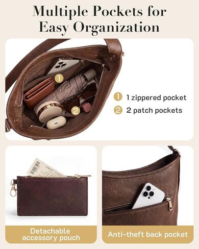 Missnine Hobo Bag for Women PU Leather Purses, Multi-pocket Crossbody Handbags with Zipper,Shoulder Bags Tote Purse in Kuwait