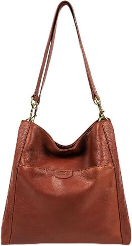 American Leather Co. Austin Triple-Entry Bucket Bag, Brandy, Hobo Shoulder Bag for Women with Center Zip, Slip Pockets & Removable Shoulder Strap, Functional & Fashionable Handbags for Women in Saudi Arabia