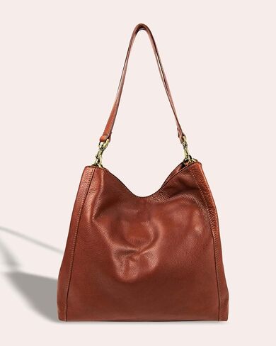 American Leather Co. Austin Triple-Entry Bucket Bag, Brandy, Hobo Shoulder Bag for Women with Center Zip, Slip Pockets & Removable Shoulder Strap, Functional & Fashionable Handbags for Women in Saudi Arabia