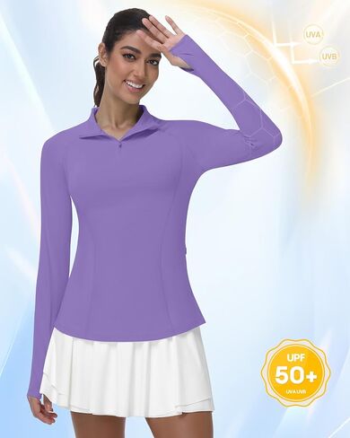 Runhit Women's UPF 50+ Sun Protection Long Sleeve Shirts 1/4 Zip Golf Athletic Quick Dry Workout Hiking Quarter Zip Pullover in Kuwait