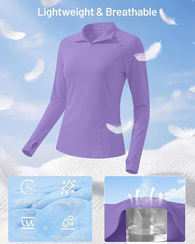 Runhit Women's UPF 50+ Sun Protection Long Sleeve Shirts 1/4 Zip Golf Athletic Quick Dry Workout Hiking Quarter Zip Pullover in Kuwait