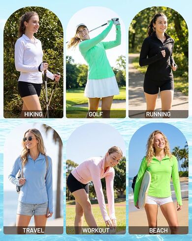 Runhit Women's UPF 50+ Sun Protection Long Sleeve Shirts 1/4 Zip Golf Athletic Quick Dry Workout Hiking Quarter Zip Pullover in Kuwait
