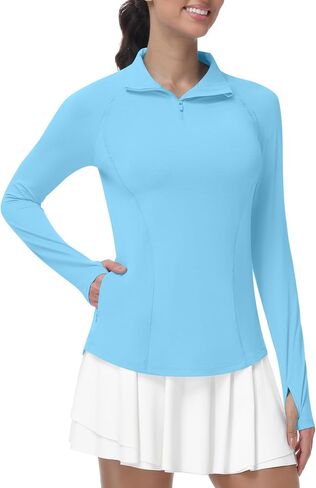Runhit Women's UPF 50+ Sun Protection Long Sleeve Shirts 1/4 Zip Golf Athletic Quick Dry Workout Hiking Quarter Zip Pullover in Kuwait