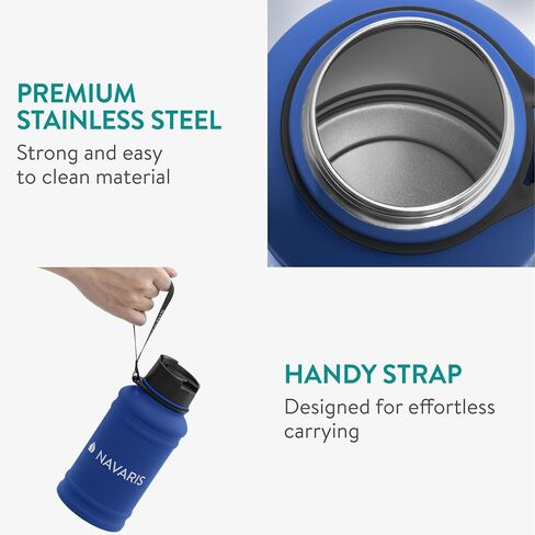 Navaris Stainless Steel Water Bottle - 44oz (1.3L) Large Metal Sports, Camping, Gym Canteen for Drinking Water, Liquid, Drinks in Saudi Arabia