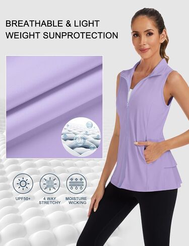 LURANEE Women's Golf Vest with Pleated Tennis Skirt Hem Lightweight Full Zip Sleeveless Athletic Shirts with Pockets in Saudi Arabia