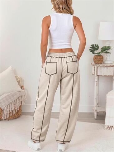ATHMILE Womens Baggy Barrel Sweatpants Wide Leg Drawstring Lounge Sweat Pants with Pockets in Kuwait
