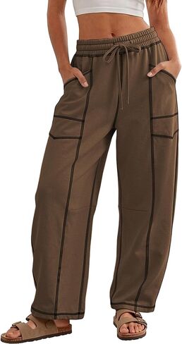ATHMILE Womens Baggy Barrel Sweatpants Wide Leg Drawstring Lounge Sweat Pants with Pockets in Kuwait