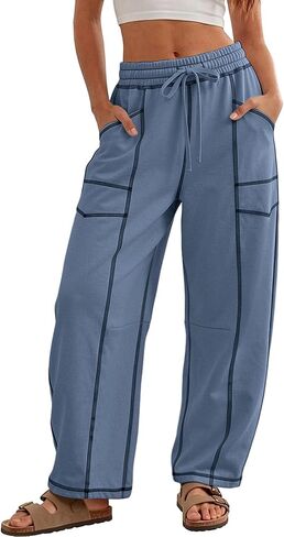 ATHMILE Womens Baggy Barrel Sweatpants Wide Leg Drawstring Lounge Sweat Pants with Pockets in Kuwait