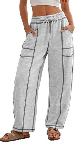 ATHMILE Womens Baggy Barrel Sweatpants Wide Leg Drawstring Lounge Sweat Pants with Pockets in Kuwait