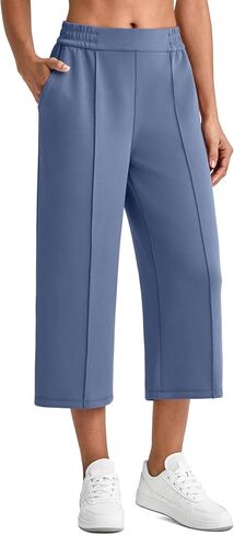 G4Free Smoofit Capri Pants for Women Wide Leg Yoga Pants High Waist Summer Travel Casual Pants with Pockets in Kuwait