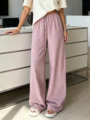 Women's Waist Straight Streetwear Long Wide Leg Pants Casual Loose Baggy Workout Long Fall Sweatpants in Kuwait
