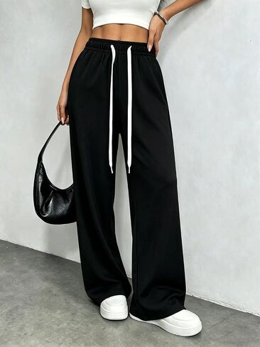 Women's Waist Straight Streetwear Long Wide Leg Pants Casual Loose Baggy Workout Long Fall Sweatpants in Kuwait