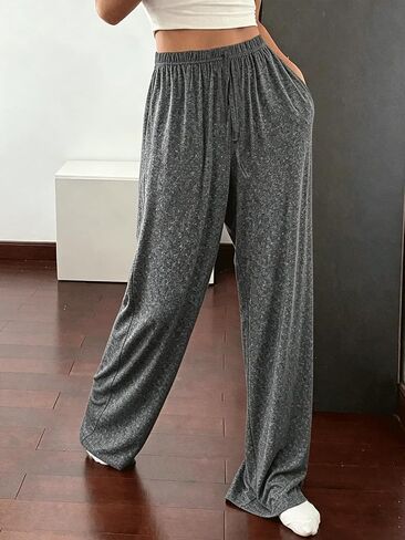 Women's Waist Straight Streetwear Long Wide Leg Pants Casual Loose Baggy Workout Long Fall Sweatpants in Kuwait