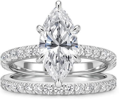 AVECON 3.5CT Marquise Cut خاتم الخطوبة مجموعة للنساء، 5A مكعب زركونيا وعد خاتم الزفاف مع 6 شوكات، 14K الذهب / الذهب الأبيض مطلي خواتم السفر الماس مقلد هدية لها، حجم 5-9 in Kuwait