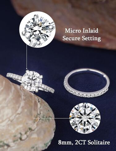 IMOLOVE 2CT Moissanite Wedding Engagement Bridal Ring Set for Women Size 8 - Shine Bright, Spend Light in Kuwait