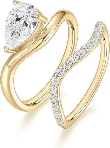 EAMTI 1.5CT مجموعات خاتم الزفاف الكمثرى قطع تشيكوسلوفاكيا وعد خواتم الخطبة العصابات الزفاف المنحنية للنساء خاتم السفر حجم 4-10 in Kuwait