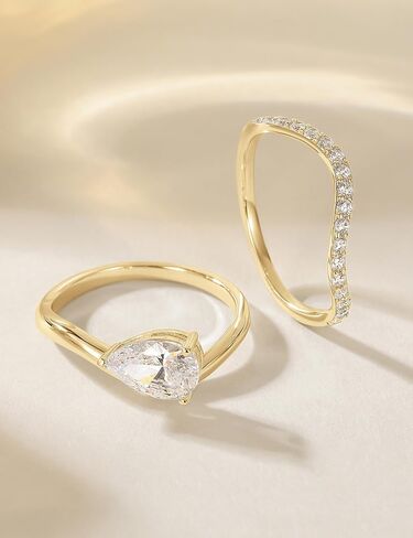 EAMTI 1.5CT مجموعات خاتم الزفاف الكمثرى قطع تشيكوسلوفاكيا وعد خواتم الخطبة العصابات الزفاف المنحنية للنساء خاتم السفر حجم 4-10 in Kuwait