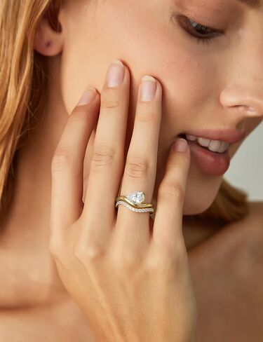 EAMTI 1.5CT مجموعات خاتم الزفاف الكمثرى قطع تشيكوسلوفاكيا وعد خواتم الخطبة العصابات الزفاف المنحنية للنساء خاتم السفر حجم 4-10 in Kuwait
