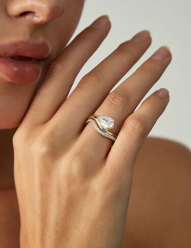 EAMTI 1.5CT مجموعات خاتم الزفاف الكمثرى قطع تشيكوسلوفاكيا وعد خواتم الخطبة العصابات الزفاف المنحنية للنساء خاتم السفر حجم 4-10 in Kuwait