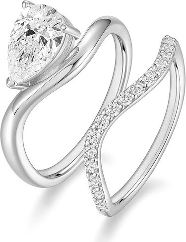 EAMTI 1.5CT مجموعات خاتم الزفاف الكمثرى قطع تشيكوسلوفاكيا وعد خواتم الخطبة العصابات الزفاف المنحنية للنساء خاتم السفر حجم 4-10 in Kuwait