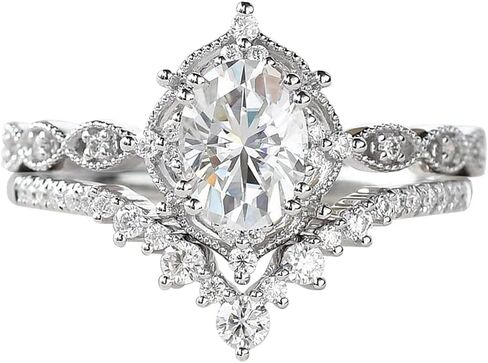 YDD 925 Sterling Silver 1.5ct Oval Moissanite Engagement Rings for Women Bridal Set 2pcs Oval Vine Vintage Inspired V Shaped Wedding Band Anniversary in Kuwait
